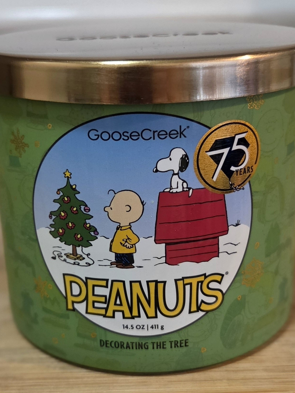 Goose Creek Peanuts 75th Anniversary Candle Decorating The Tree 14.5oz 3-Wick NE